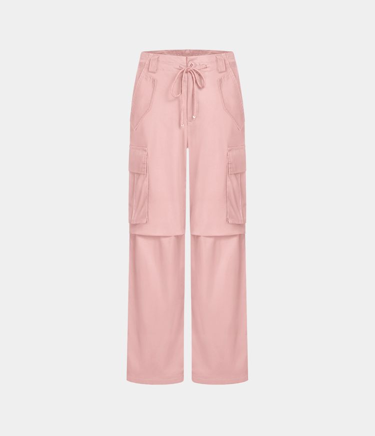 Women's Drawstring Button Zip Multi Pockets Wide Leg Casual Cargo Pants