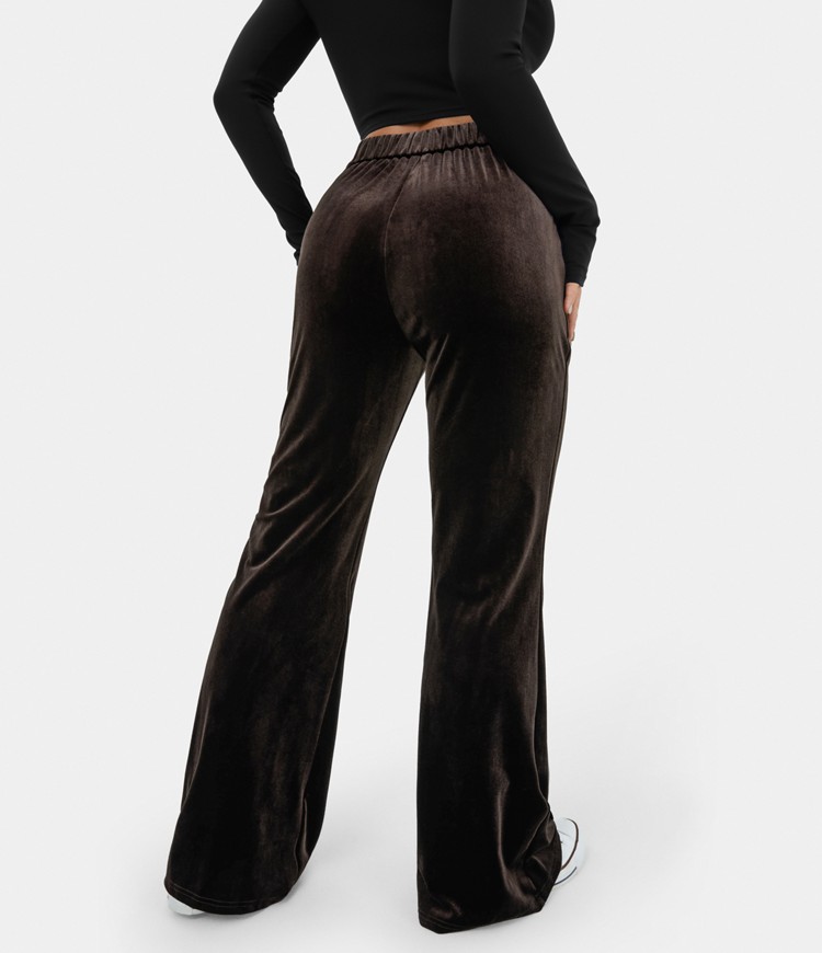 Women's High Waisted Side Zipper Flare Velvet Casual Pants HALARA
