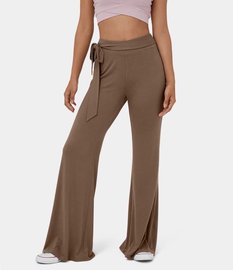 Women’s Mid Rise Lace Up Flowy Flare Casual Pants HALARA