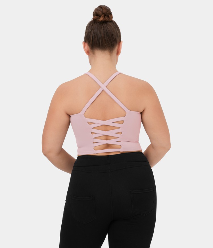 Women’s Crisscross Backless Cropped Yoga Plus Size Tank Top HALARA