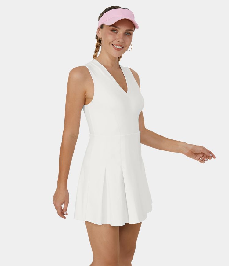 Women's V Neck Sleeveless Pleated Golf Dress HALARA