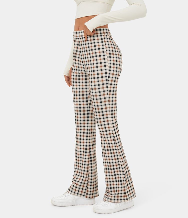 Women's High Waisted Plaid Flare Casual Pants HALARA