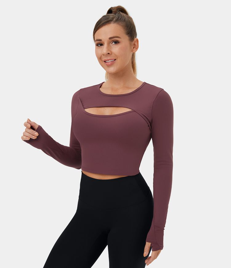 Women's Cloudful™ Long Sleeve Thumb Hole Cut Out Cropped Dance Sports Top HALARA