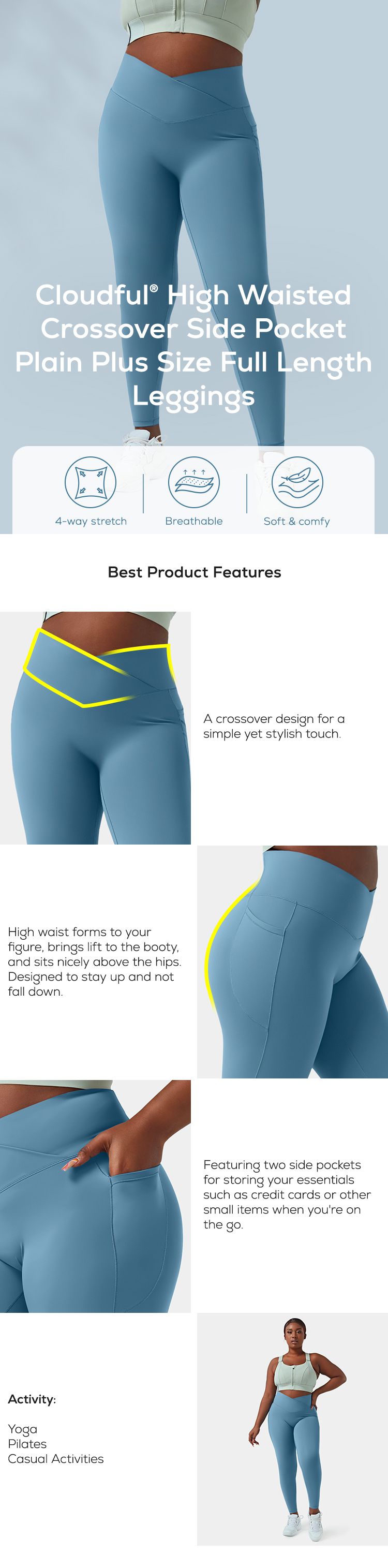 Women's Cloudful™ High Waisted Crossover Side Pocket Plain Plus Size