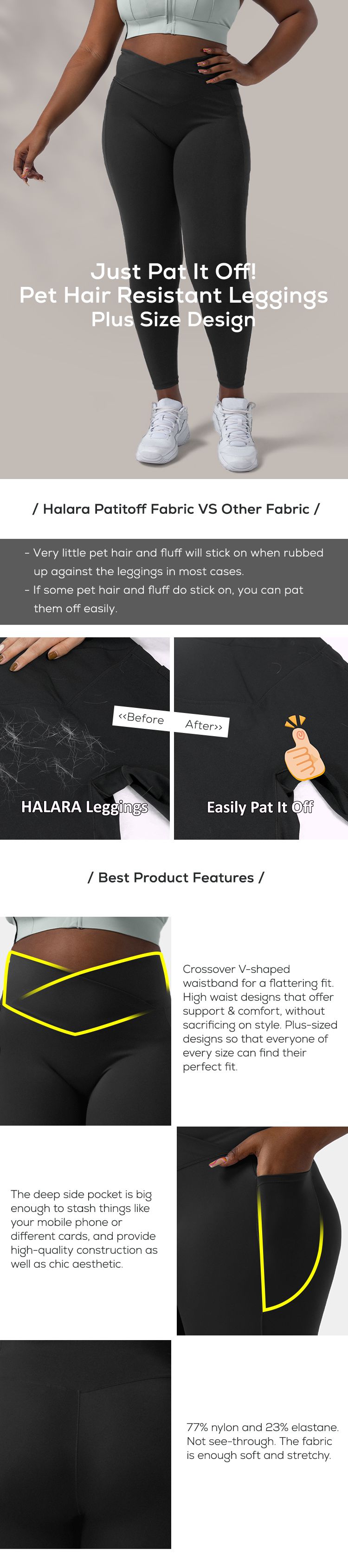 Women’s Patitoff™ Pet Hair Resistant High Waisted Crossover Plus Size