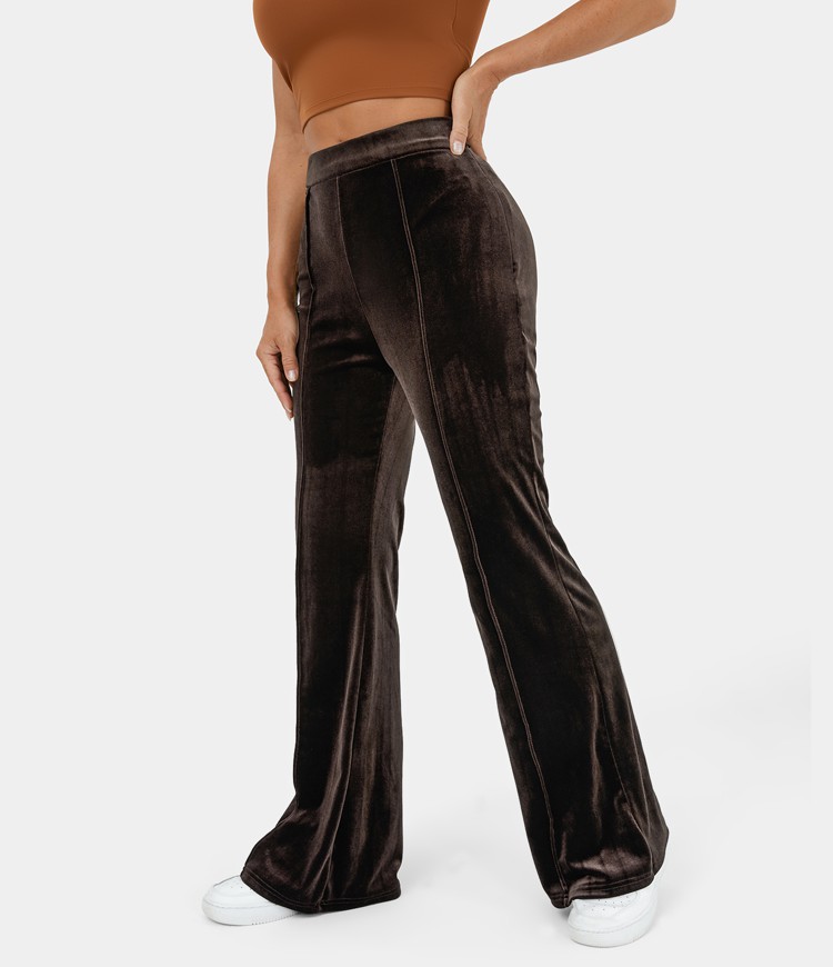 Women's High Waisted Side Zipper Flare Velvet Casual Pants HALARA