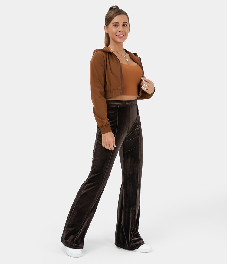 Women's High Waisted Side Zipper Flare Velvet Casual Pants HALARA