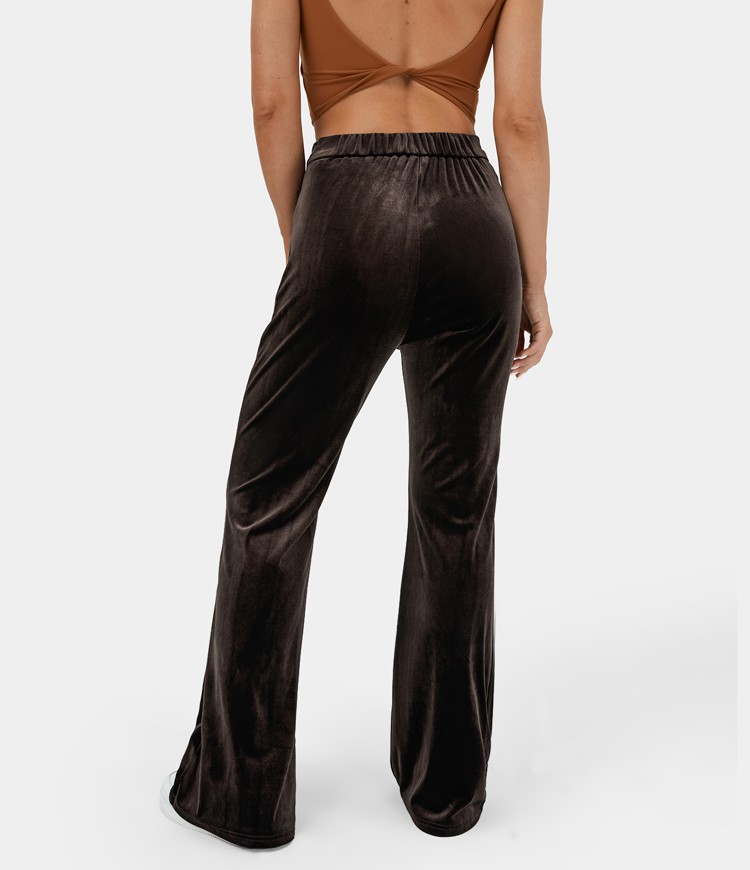 Women's High Waisted Side Zipper Flare Velvet Casual Pants HALARA
