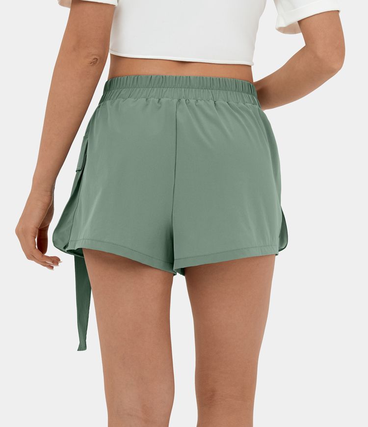 Women's Mid Rise Belted Flap Pocket Casual Cargo Shorts 2'' HALARA